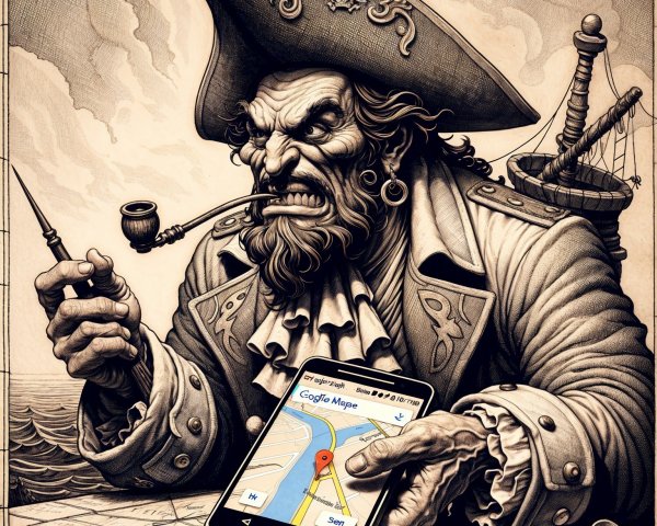 Pirate with Smartphone and Nautical Elements