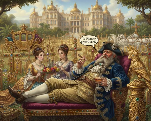 Ornate Pirate Portrait in Lavish Garden Setting