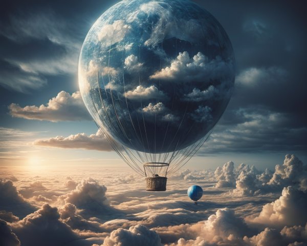 Surreal Hot Air Balloon Scene with Earth Design