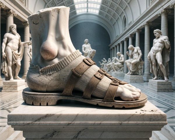 Colossal Foot Sculpture in Classical Gallery Setting