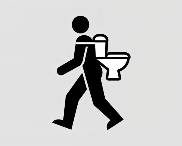 Stylized Icon of Person Carrying Toilet on Back