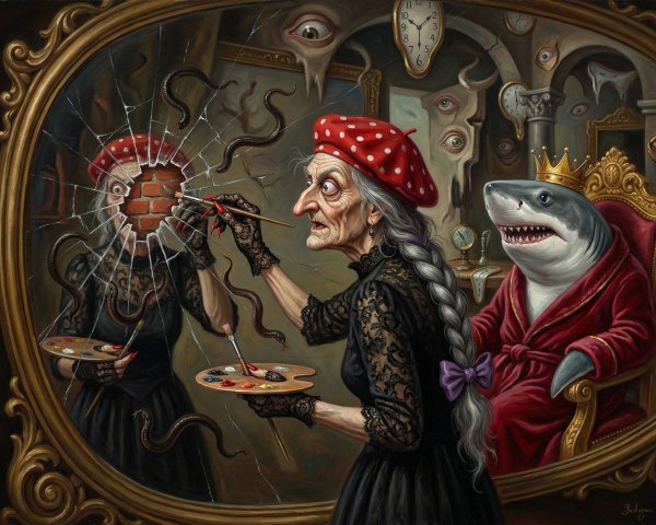 Hyperrealistic Oil Painting of an Old Woman with Palette