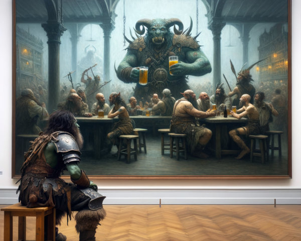 Tavern Scene with Creature and Humanoids in Artwork