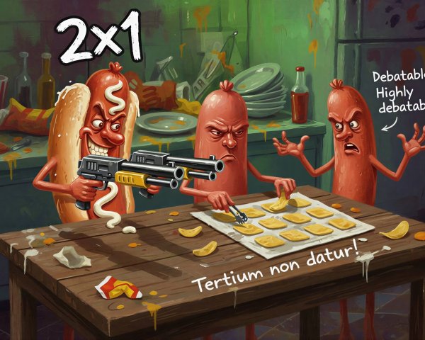 Cartoon Sausages in a Messy Kitchen Scene