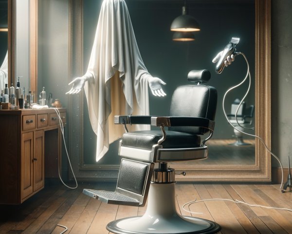 Haunting Scene in Vintage Barber Shop with Ghostly Figure