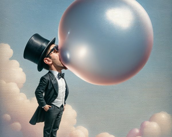 Whimsical Scene of a Man Blowing a Giant Bubble