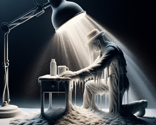 Surreal Scene of a Melting Figure at a Desk