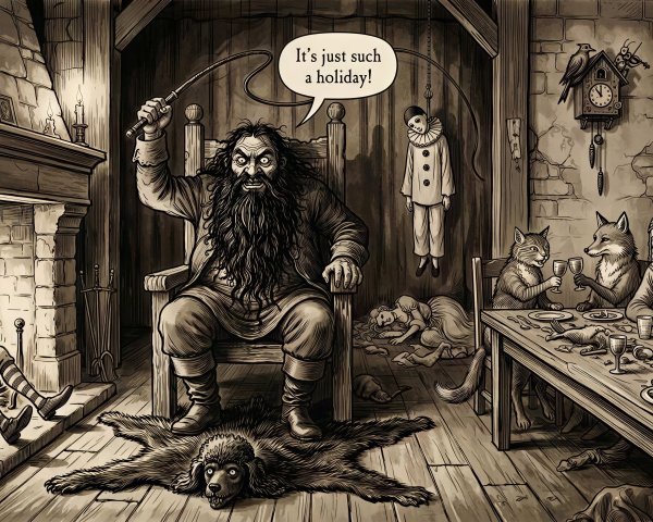 Macabre Holiday Scene in Sepia Monochromatic Style