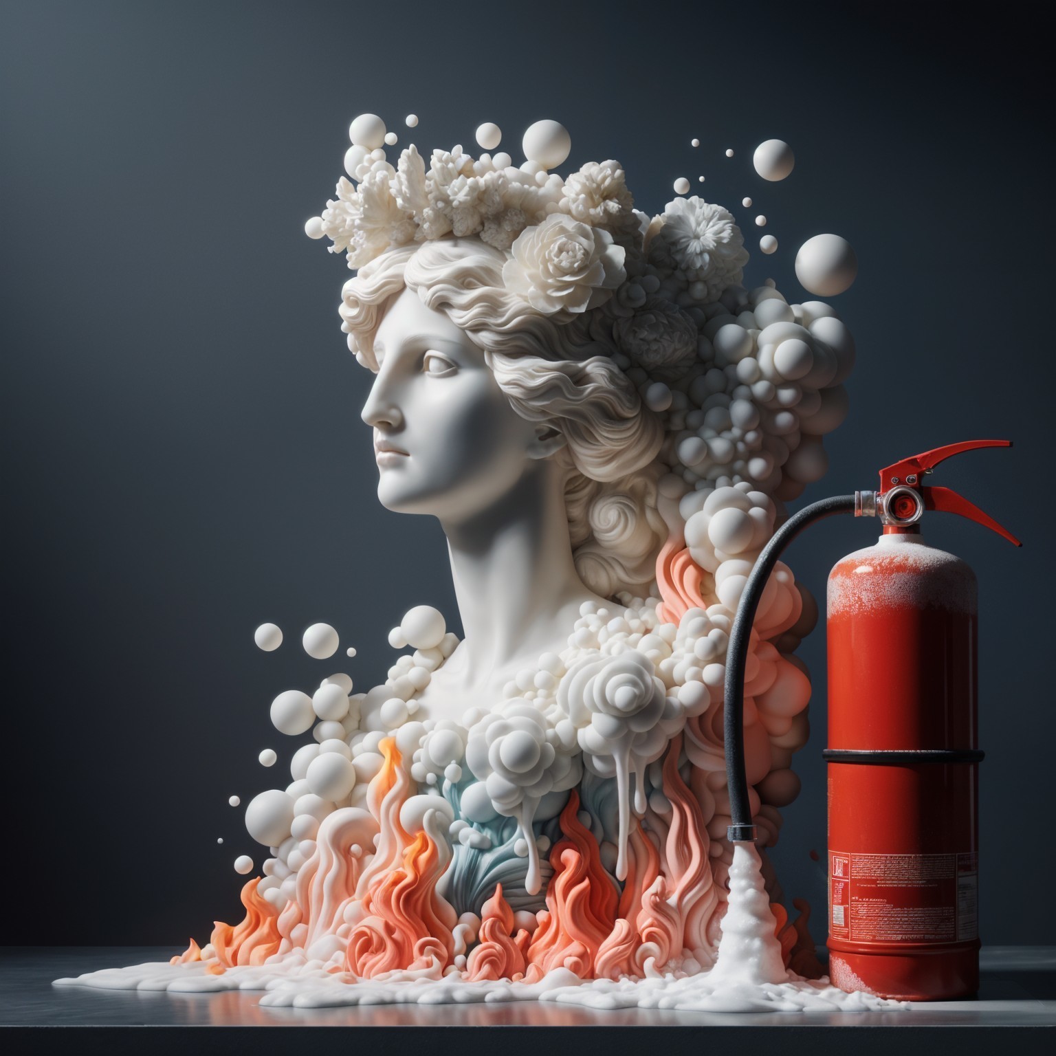 Classical Woman Bust with Flowers and Abstract Patterns