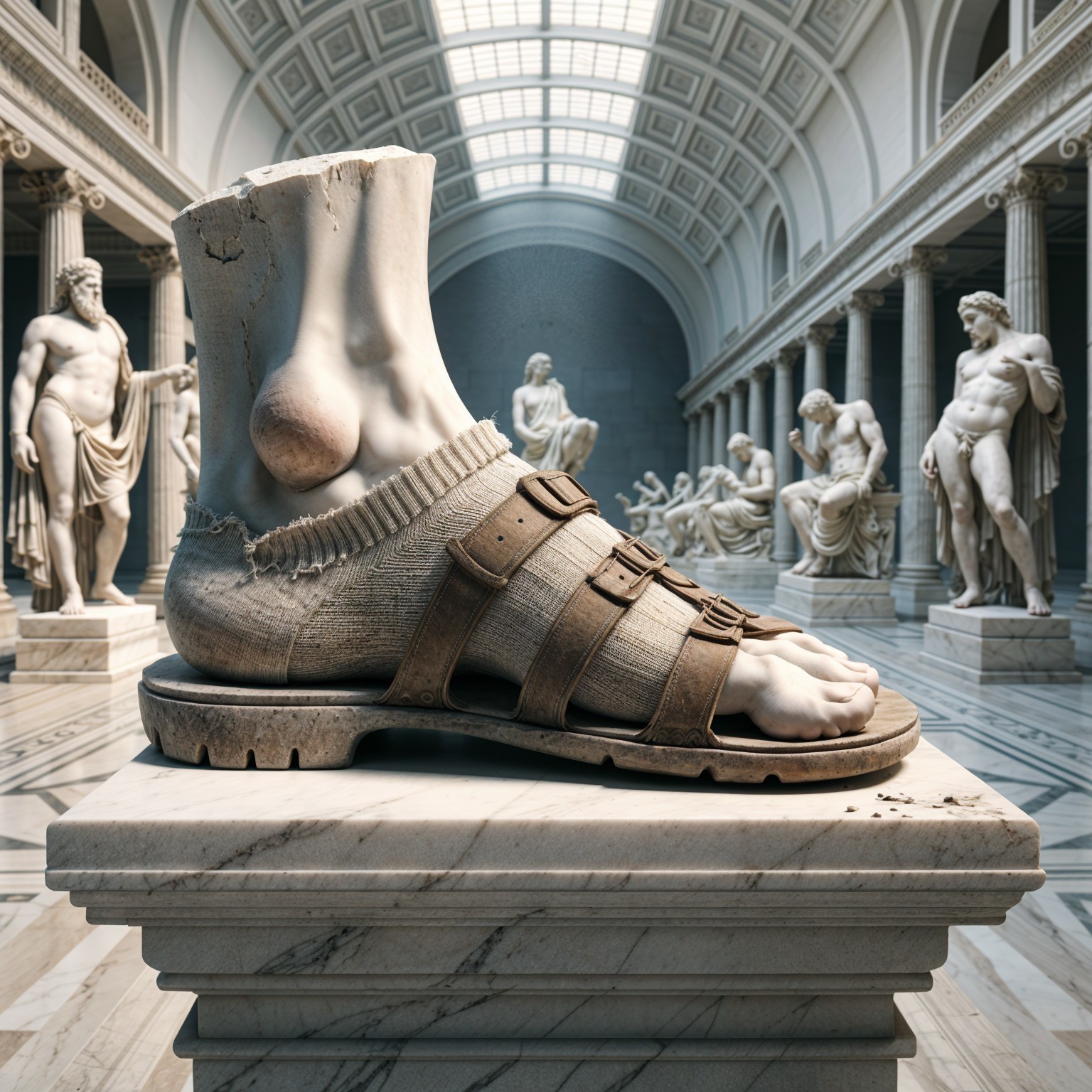 Colossal Foot Sculpture in Classical Gallery Setting