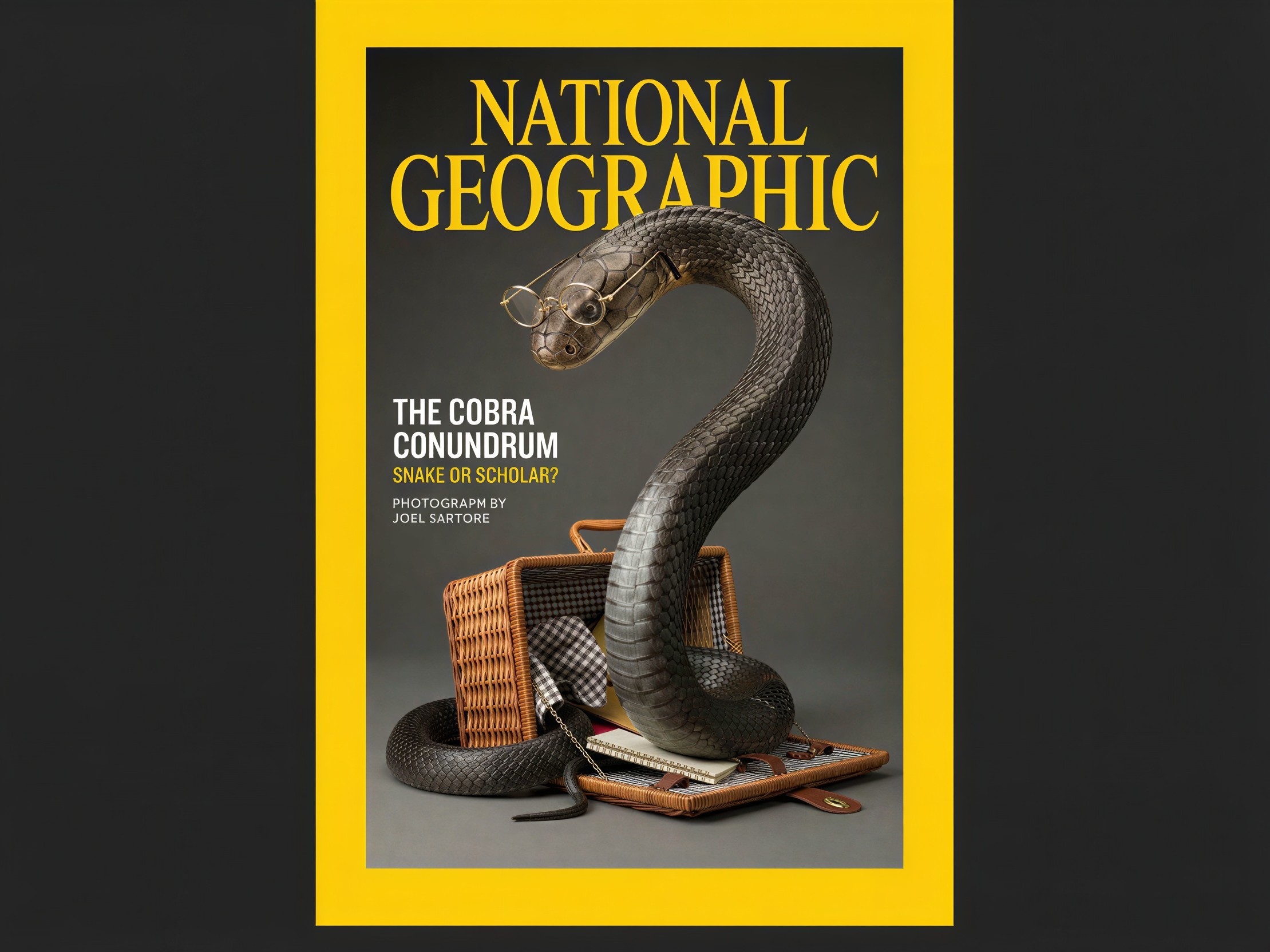 Black-Scaled Cobra with Glasses and Picnic Basket