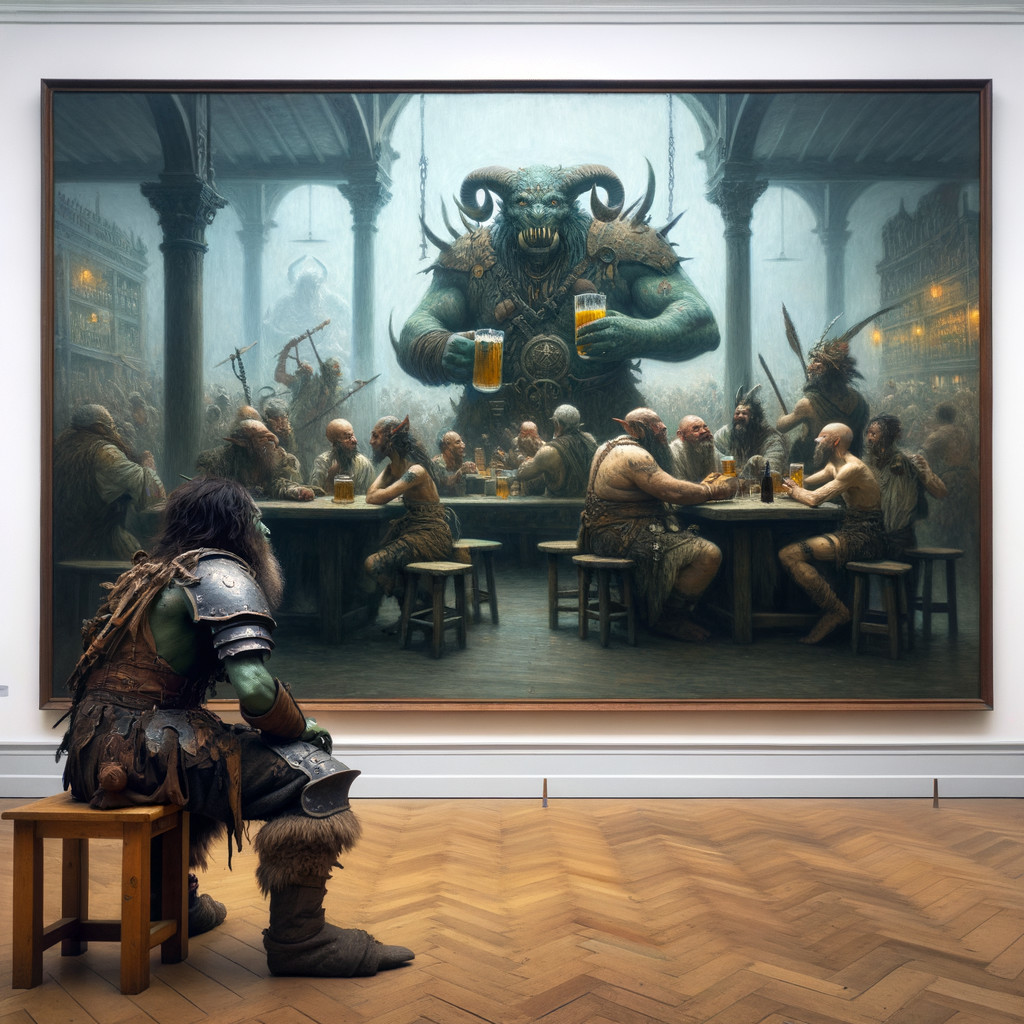 Tavern Scene with Creature and Humanoids in Artwork