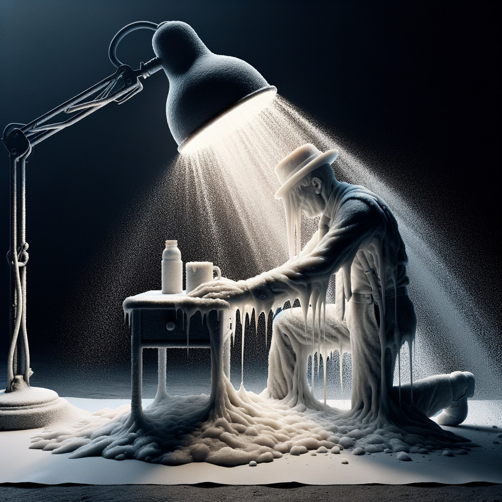 Surreal Scene of a Melting Figure at a Desk