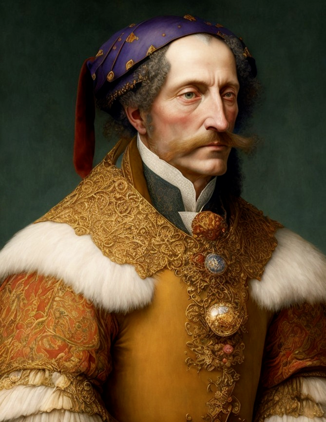 Nobleman in Elaborate Coat with Fur Collar and Hat