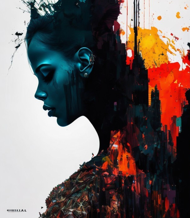Silhouette of a Woman with Vibrant Abstract Colors