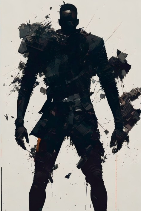 Silhouette of a Figure with Abstract Textures and Shapes