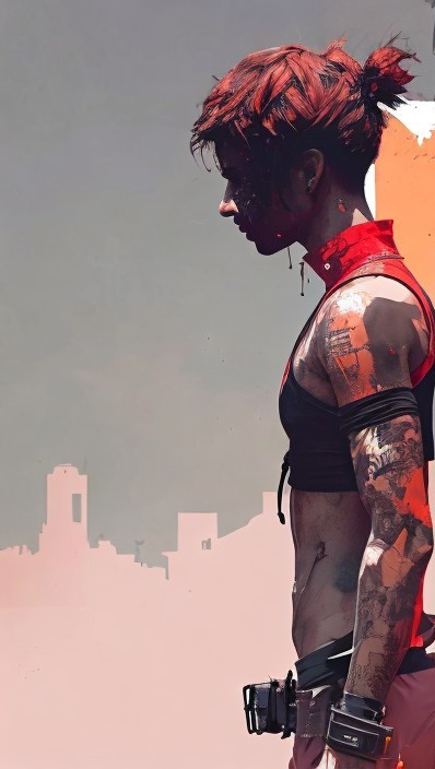 Stylized Silhouette of a Woman with Red Hair and Tattoos