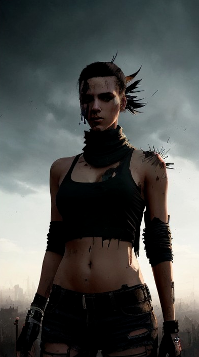 Fierce Woman in Post-Apocalyptic Setting with Scars