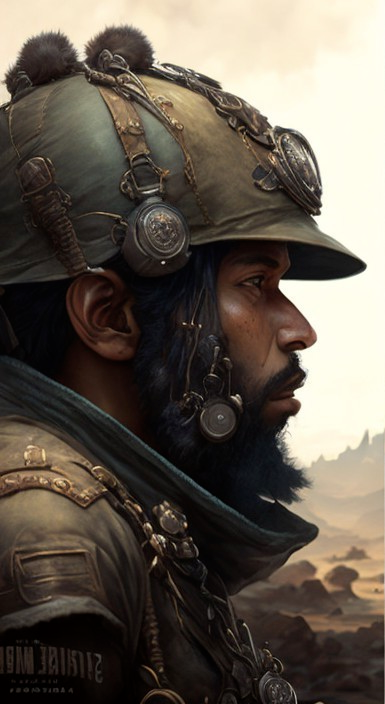 Profile of a soldier in a vintage military helmet