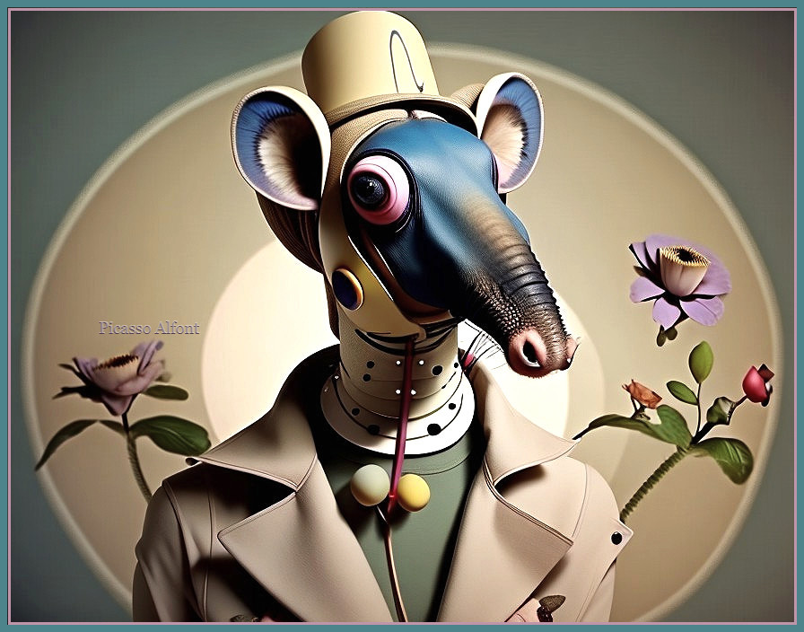 Surreal Character with Mouse Head in Stylish Attire