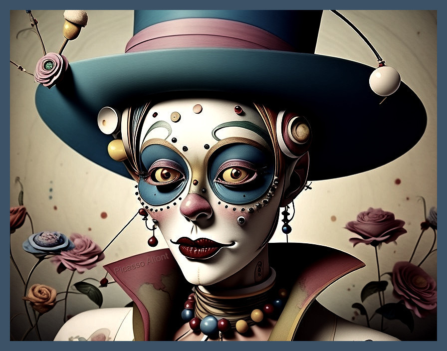 Whimsical Character with Colorful Makeup and Top Hat