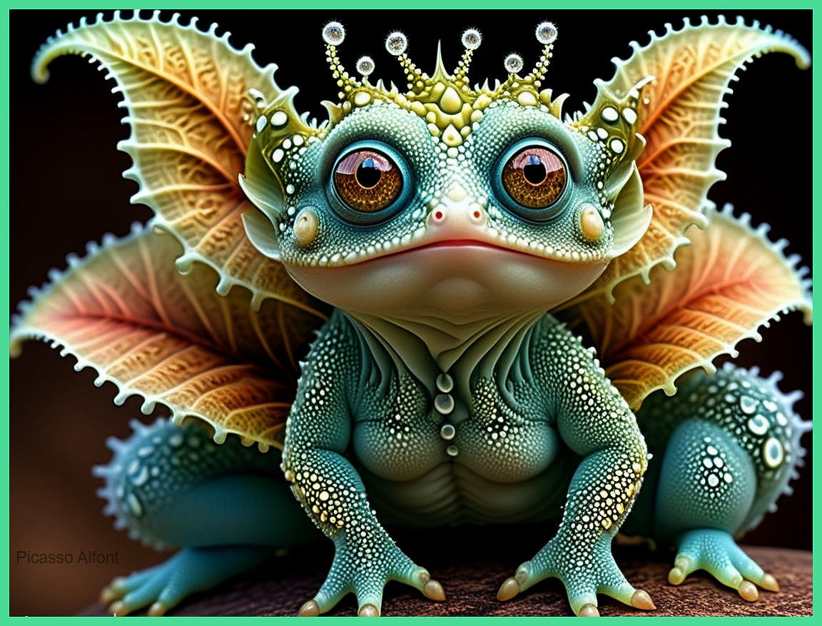 Whimsical Fantasy Amphibian with Colorful Wings