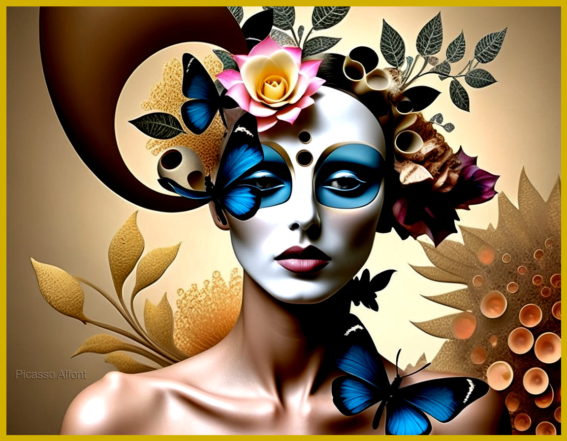 Woman with Blue Eye Makeup and Floral Accents