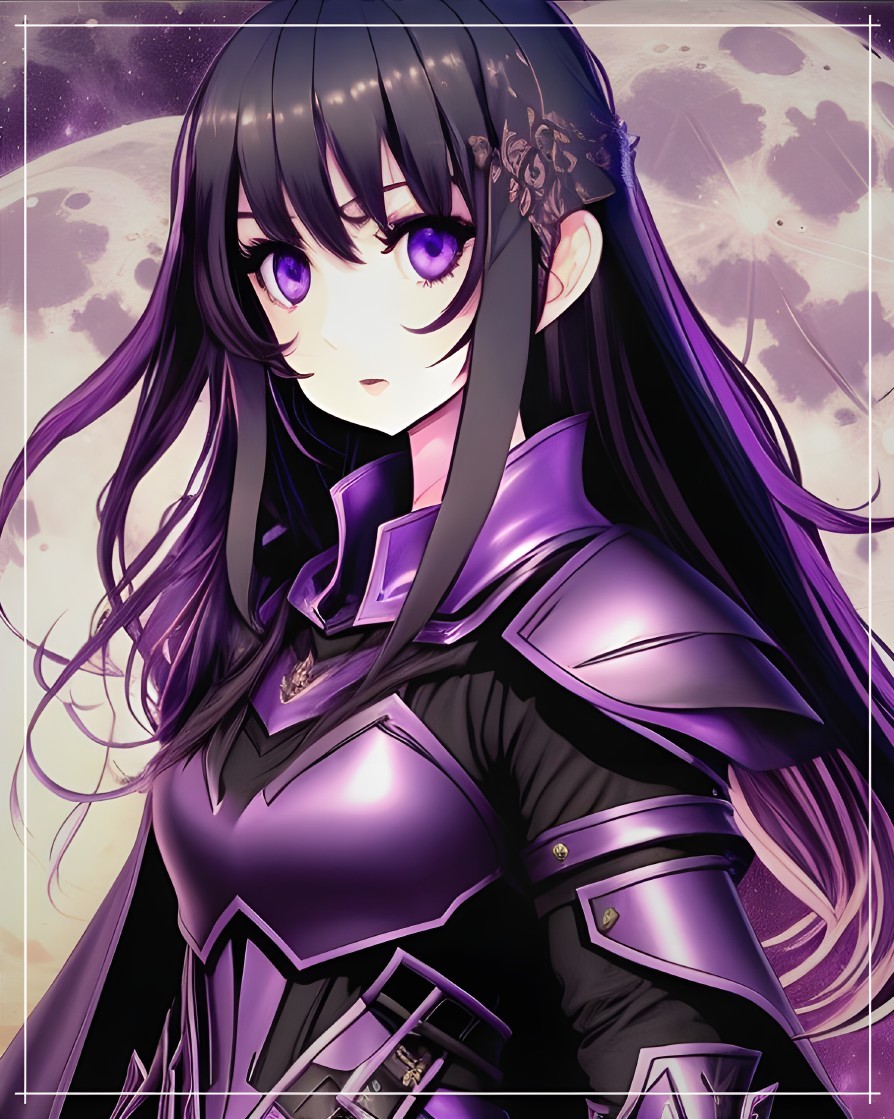 Fantasy Character in Purple Armor with Violet Eyes