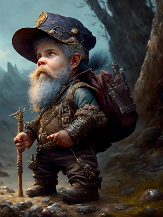 Whimsical Dwarf in Mystical Landscape with Staff