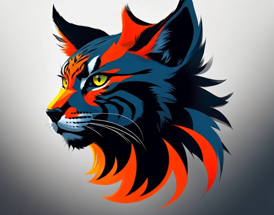 Stylized Colorful Tiger's Head with Dynamic Design