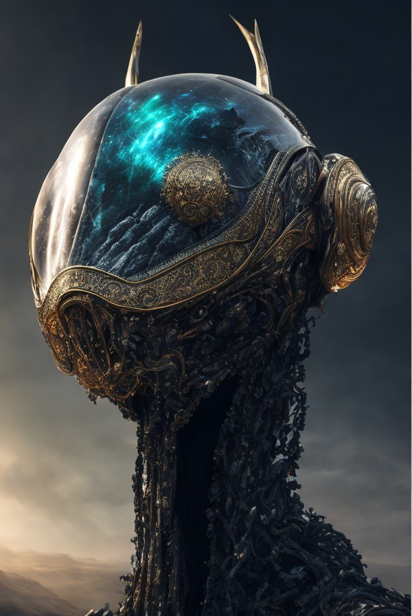 Futuristic Humanoid with Cosmic Helmet and Organic Design