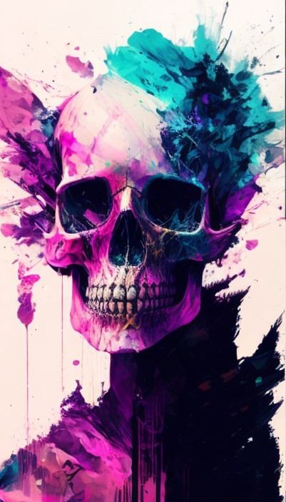 Abstract Skull Art with Bold Colors and Fluid Shapes