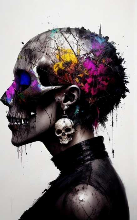 Metallic Skull-Themed Figure with Colorful Details