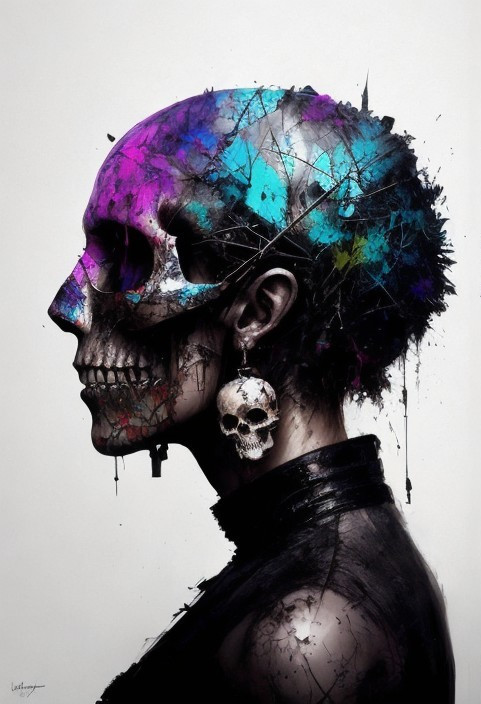 Artistic Skull with Colorful Human Silhouette Design