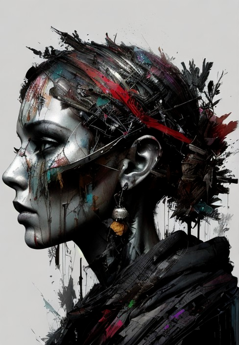 Abstract Portrait of Woman with Colorful Textures