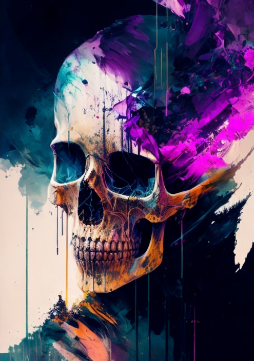 Stylized Skull with Colorful Abstract Background