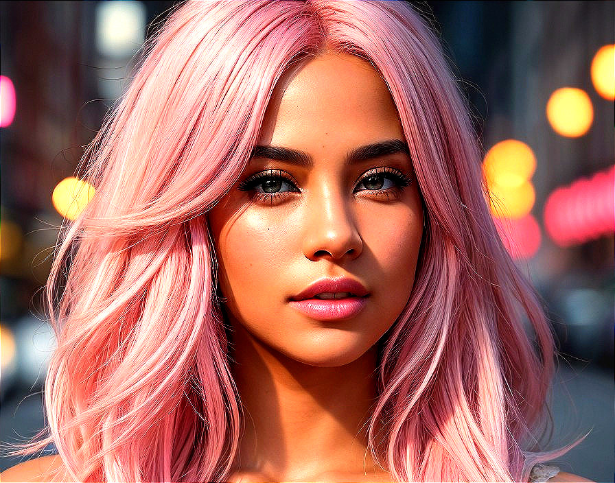 Urban Sunset Glamour: Pink-Haired Beauty