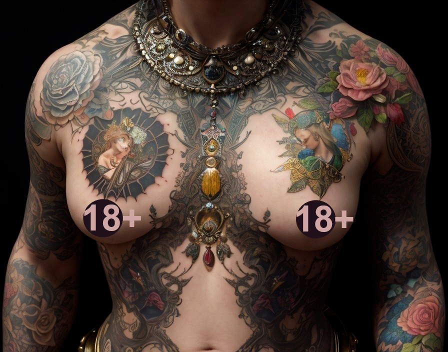 Tattooed Torso with Intricate Designs and Portraits