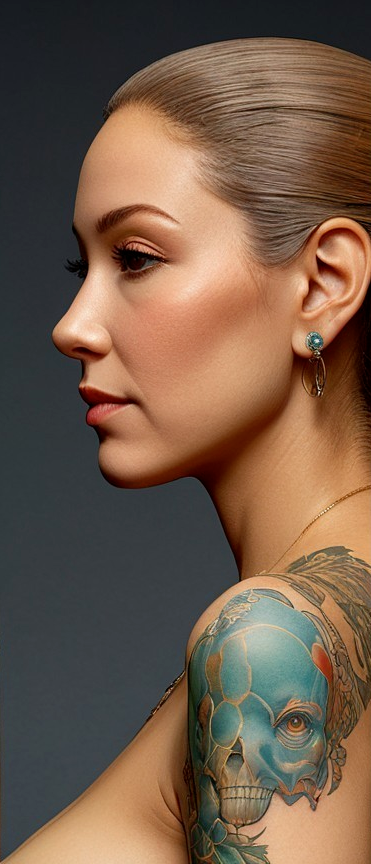 Profile of a Woman with Elegant Features and Tattoo