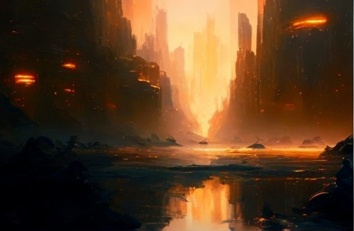 Canyon Landscape with Orange and Golden Hues