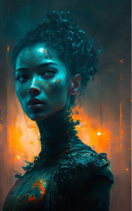 Portrait of a Woman with Turquoise and Gold Accents