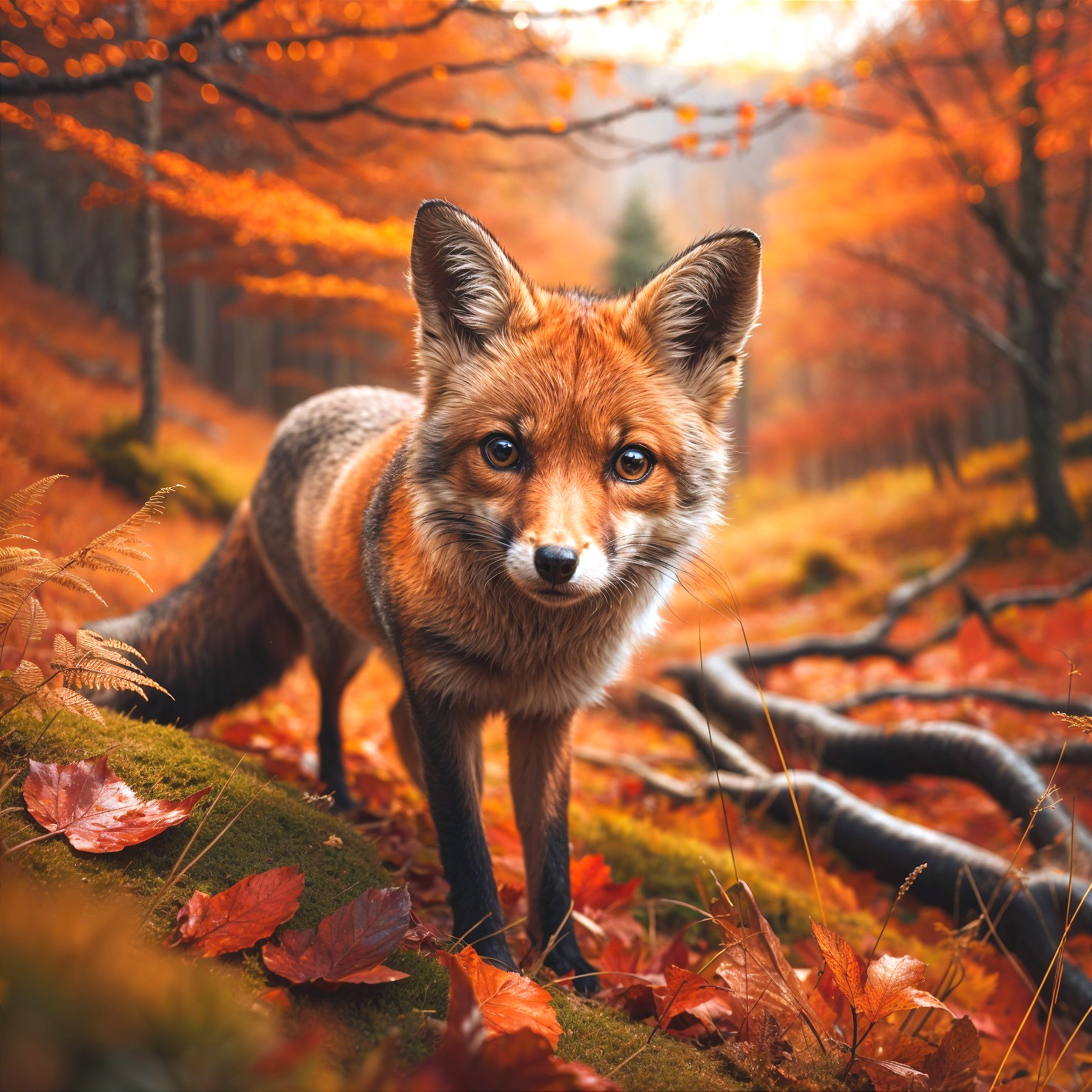 Curious Fox in a Vibrant Autumn Forest Scene