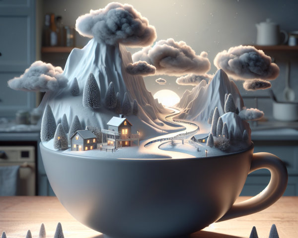 Snowy Landscape Inside a Large White Cup Scene