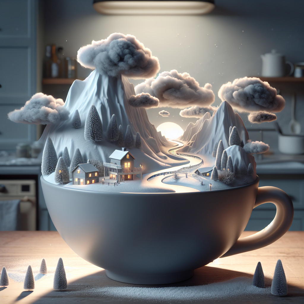 Snowy Landscape Inside a Large White Cup Scene