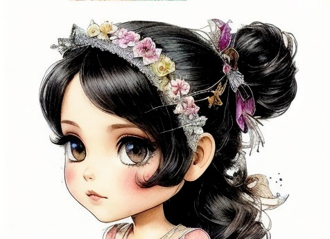 Charming Illustration of a Young Girl with Floral Headband