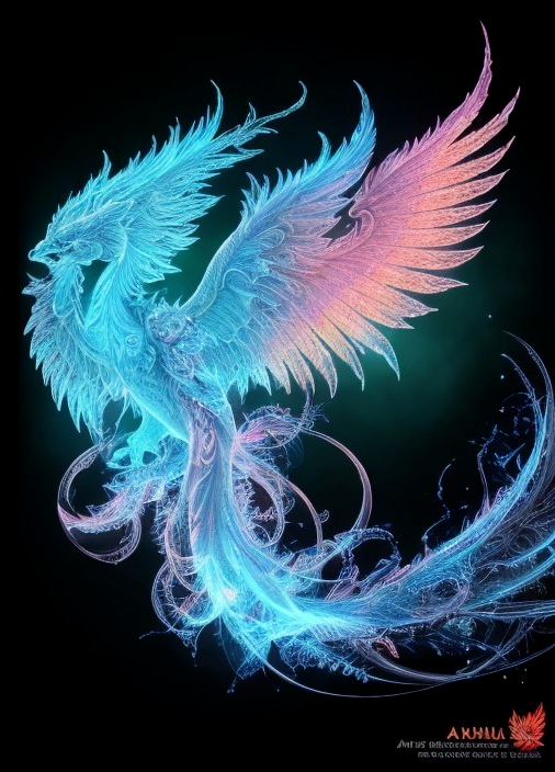 Vibrant Digital Artwork of a Phoenix in Blue and Pink