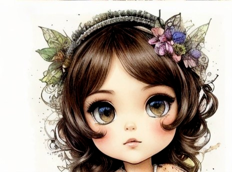 Whimsical Illustration of a Young Girl with Floral Headband