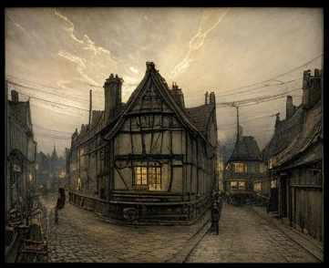 Vintage Street Scene with Half-Timbered House