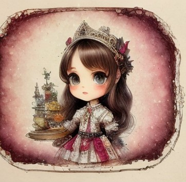 Illustrated Character with Vintage Dress and Treats