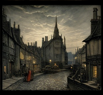 Night Scene of Canal with Historic Buildings and Boat